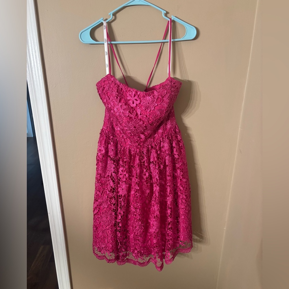 Fifteen roses Floral Lace mini A-line Damas Dress in Begonia 12